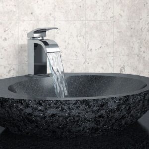 3D rendering of a faucet with rock-like basin